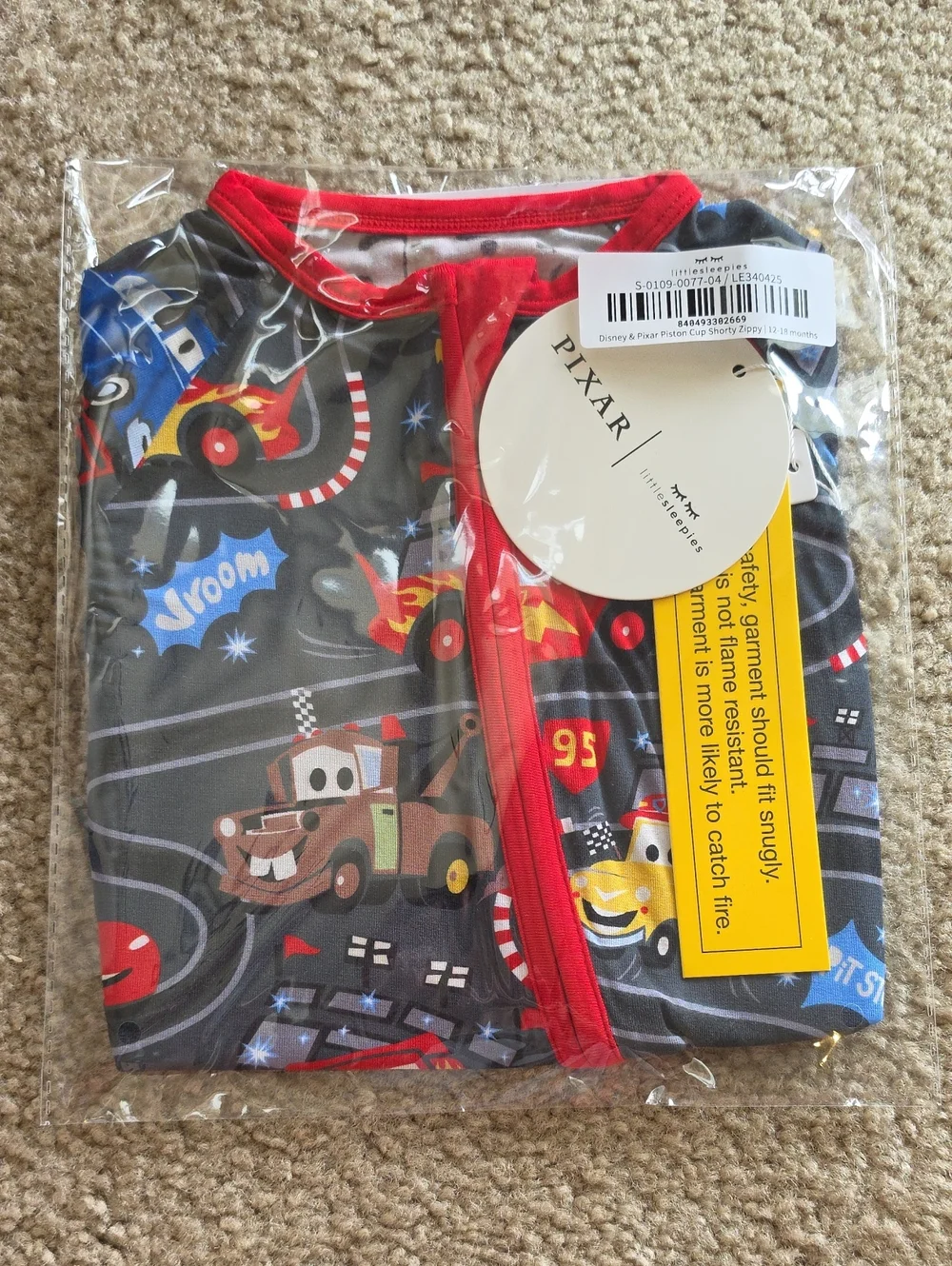 Little Sleepies Disney Pixar Priston Cup Shorty Zippy Size 12-18M